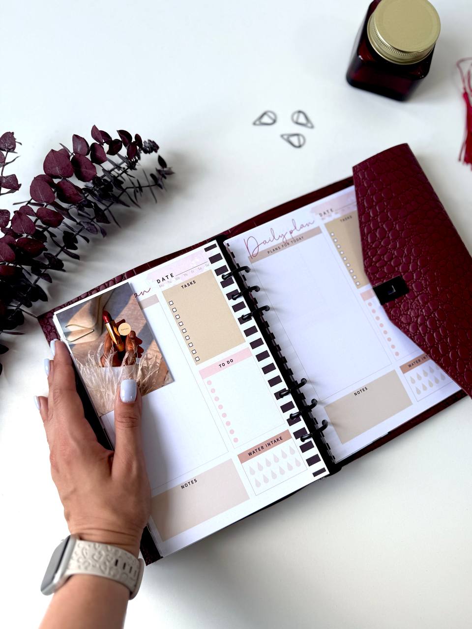Burgundy Natural Leather Planner A5, Ringbuch a5, Leather template, A5 ring binder,Binder a5,Leather wallet template,Binder wallet.