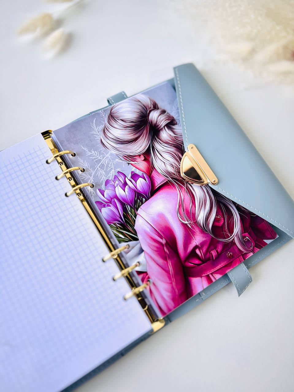 Blue leather notebook cover A5.