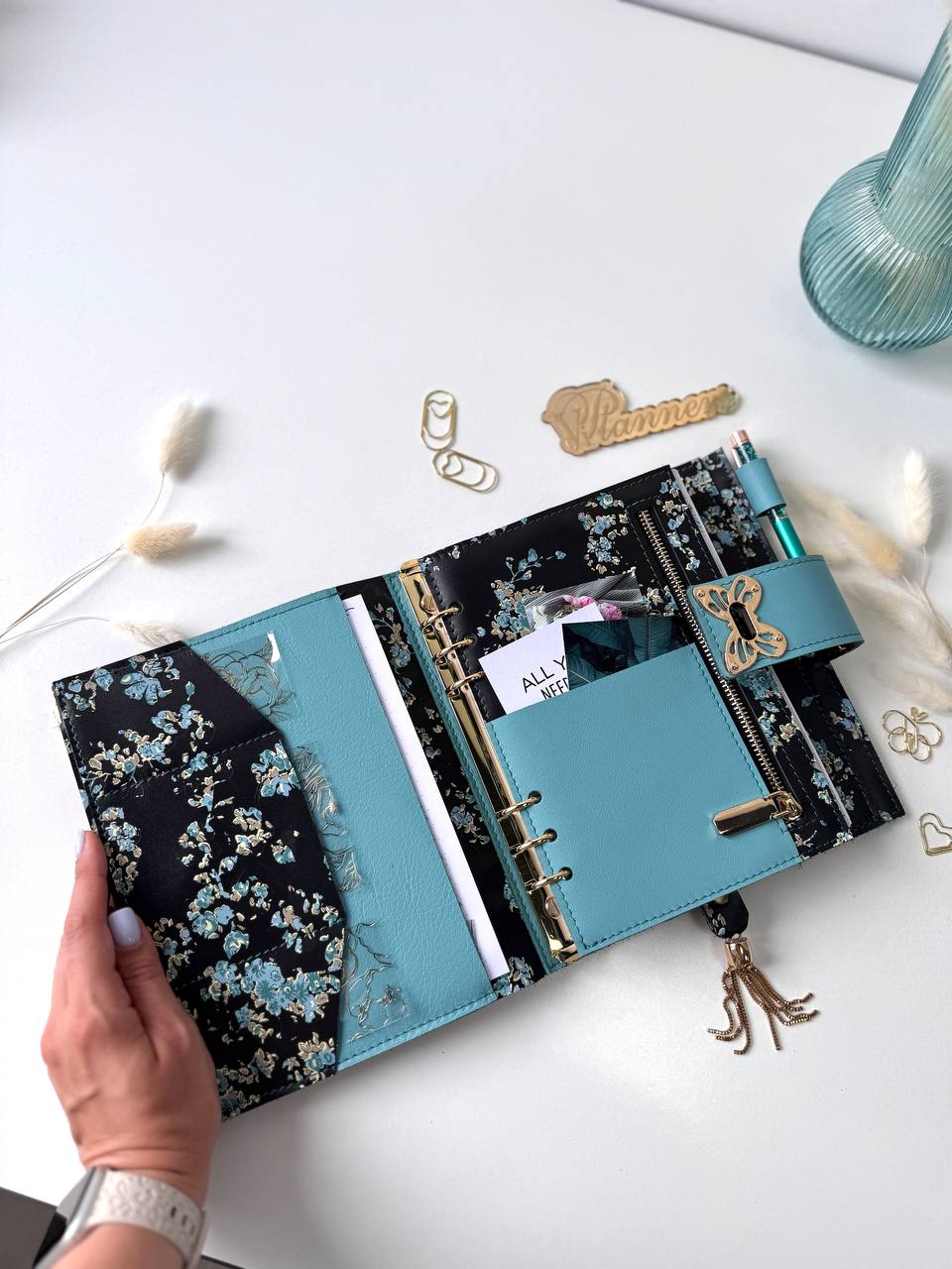 Flowers leather planner A5 binder.