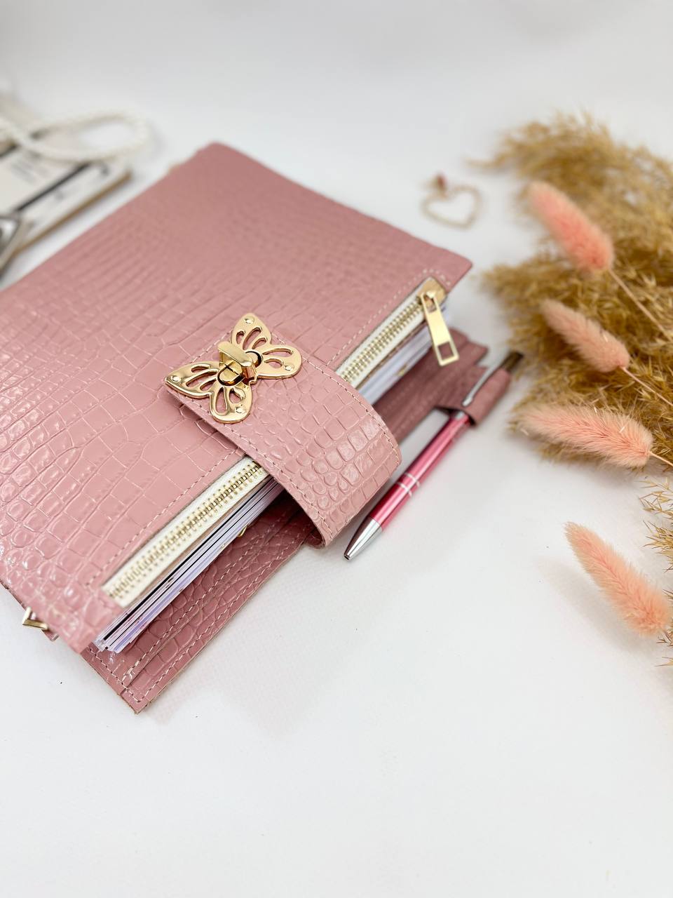 Natural Italian Leather Pink Planner A5.