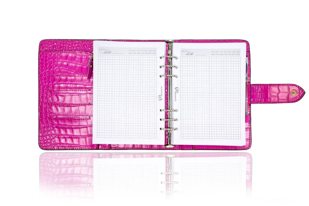 Hot pink Natural Italian Leather Planner A5, gift for her.