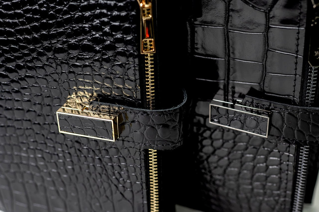 Cyprus, Limassol. Black croco leather notebook cover A5 for documents A4 and A5 format.