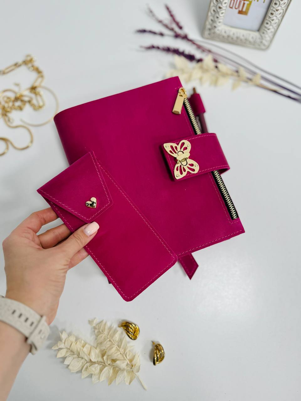 Pink leather planner A5