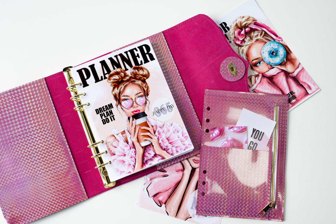 Cyprus, Limassol. RARE holographic pink leather notebook cover A5.