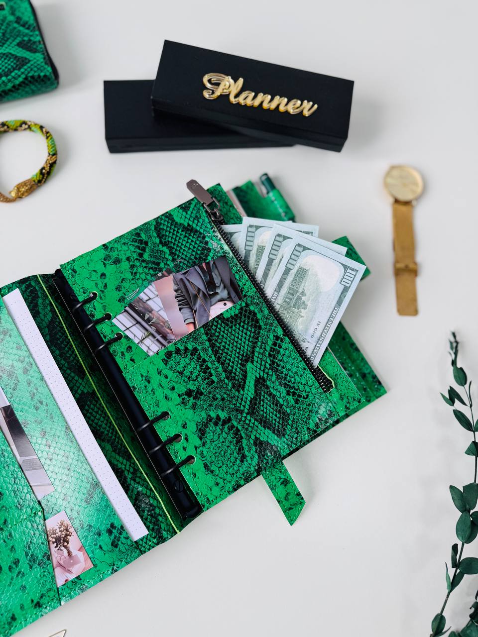 Snake Leather Planner notebook cover A5, Leather Bullet Journal,Leather Sketchbook,Executive Leather Planner,Handmade Leather cover with wallet.