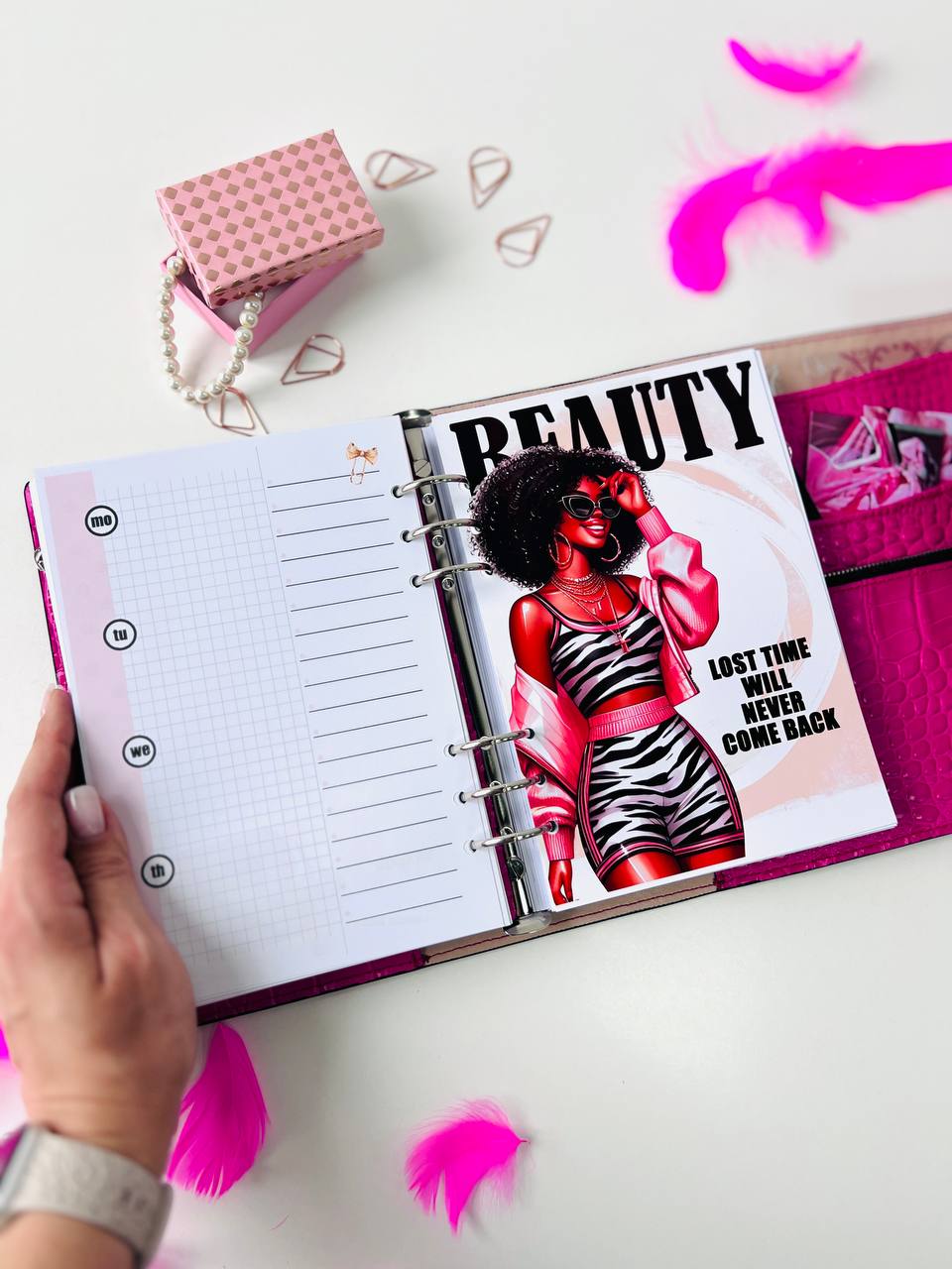 Hot pink Natural Italian Leather Planner A5, gift for her, perfect planner, Ring Planner Agenda A5 Six Ring Planner and Ring Personal Planner.