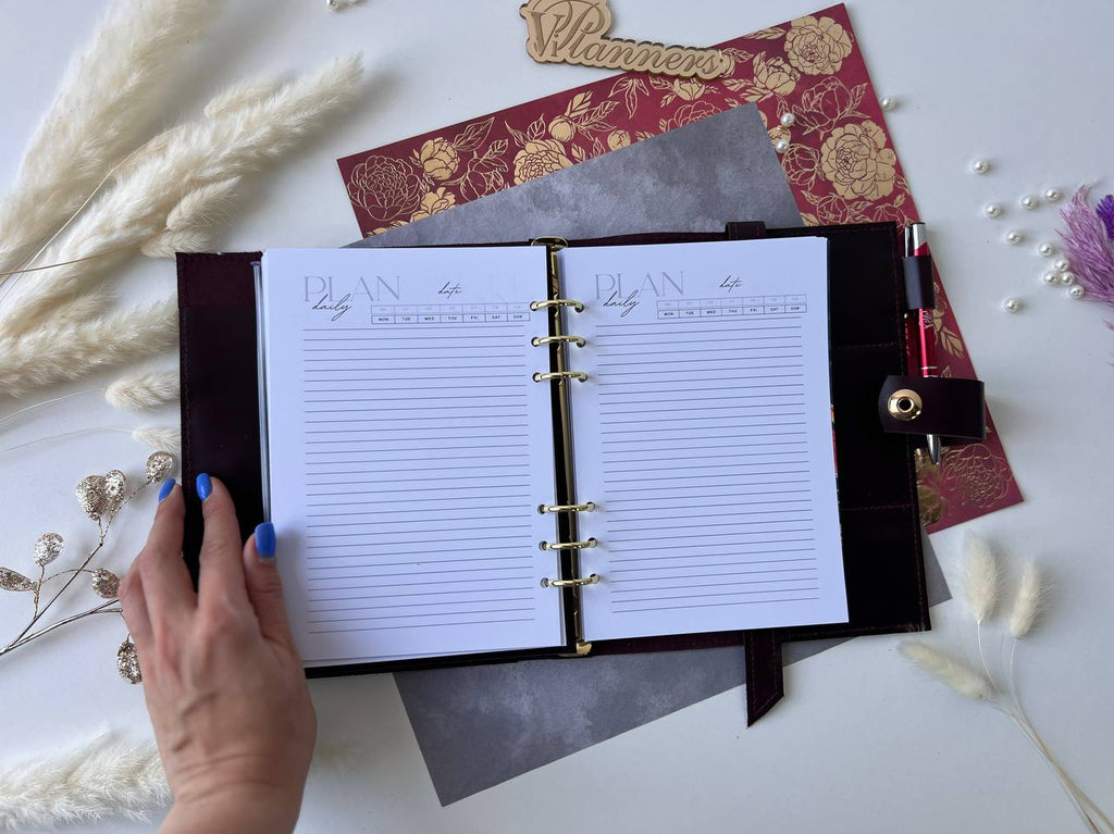 Leather classic Burgundy notebook cover A5 with binder 6 rings, Leather template, A5 ring binder, Leather wallet template,Binder wallet.