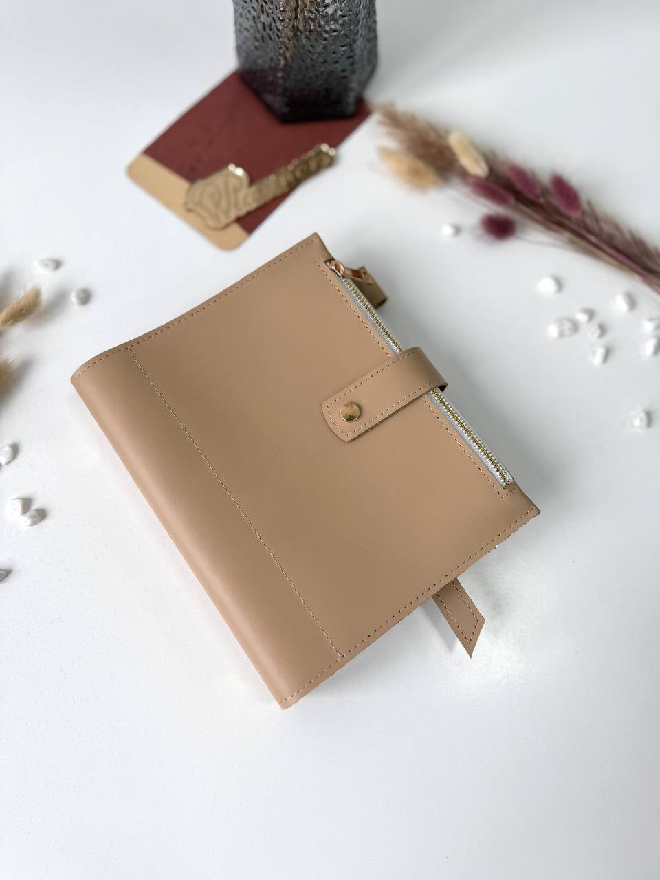 Leather notebook cover. Natural Leather Planner A5,Planner, A5 binder, Leather template, A5 ring binder,Binder a5, planner with bag, gold furniture.