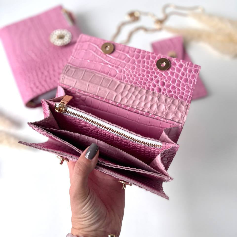 Pink leather gift- planner A5, wallet and pencil case.