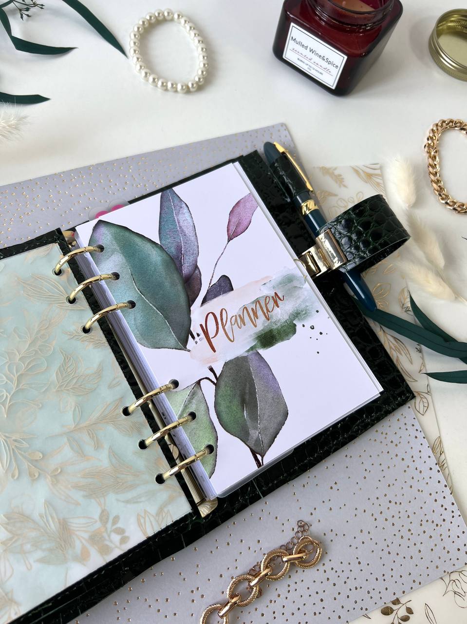 A6 leather double planner cover binder 6 rings binder, dated planner, leather planner, gift for her, medium size planner.