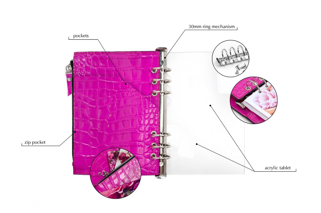 Hot pink Natural Italian Leather Planner A5, gift for her.