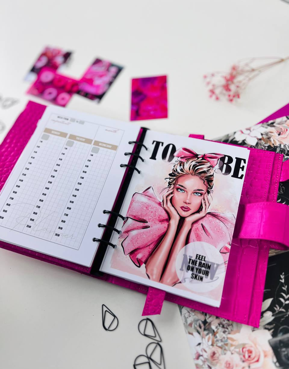 Hot Pink A5 Leather Planner Binder - Customizable