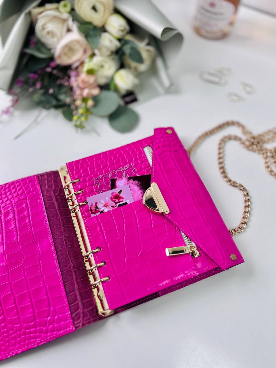 Vibrant Pink A5 Leather Notebook Bag