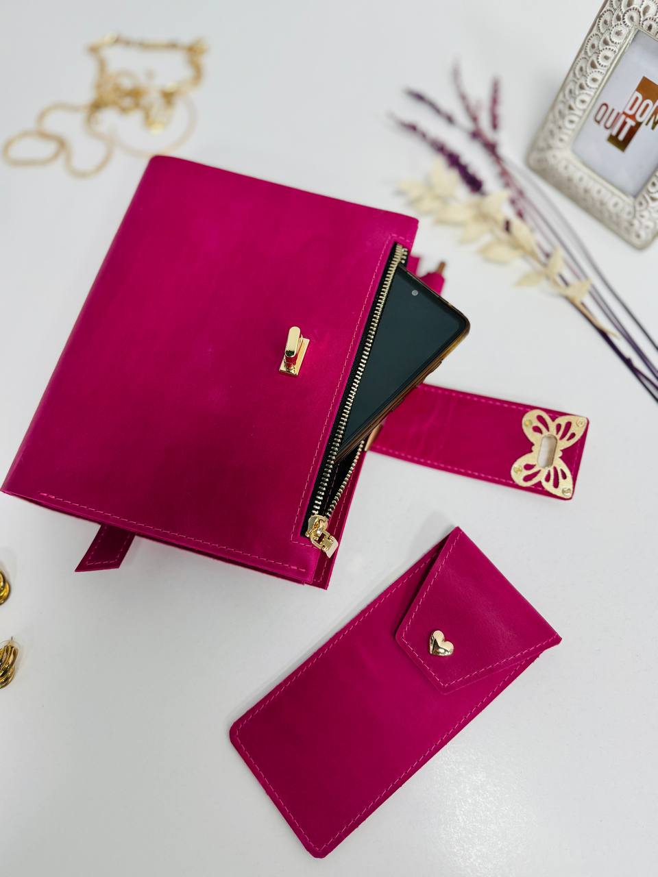 Pink leather planner A5