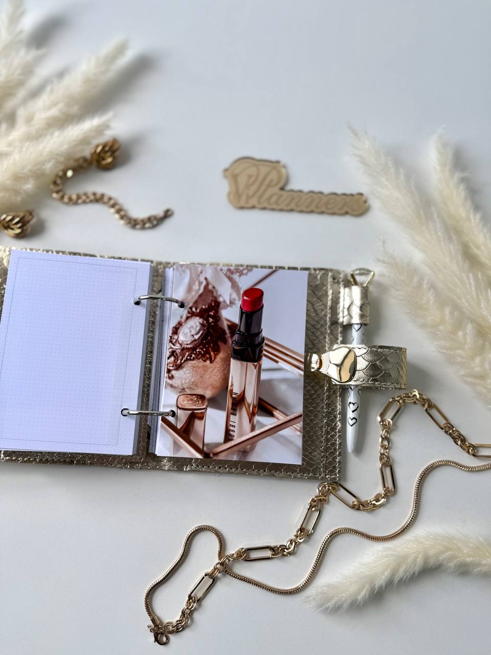 Gold Leather mini notebook cover A7 binder,Planner A7 binder personal size, leather planner, planner binder2 rings, time diary for work.