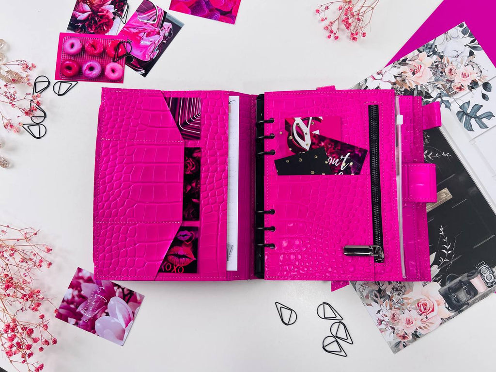 Hot Pink A5 Leather Planner Binder - Customizable