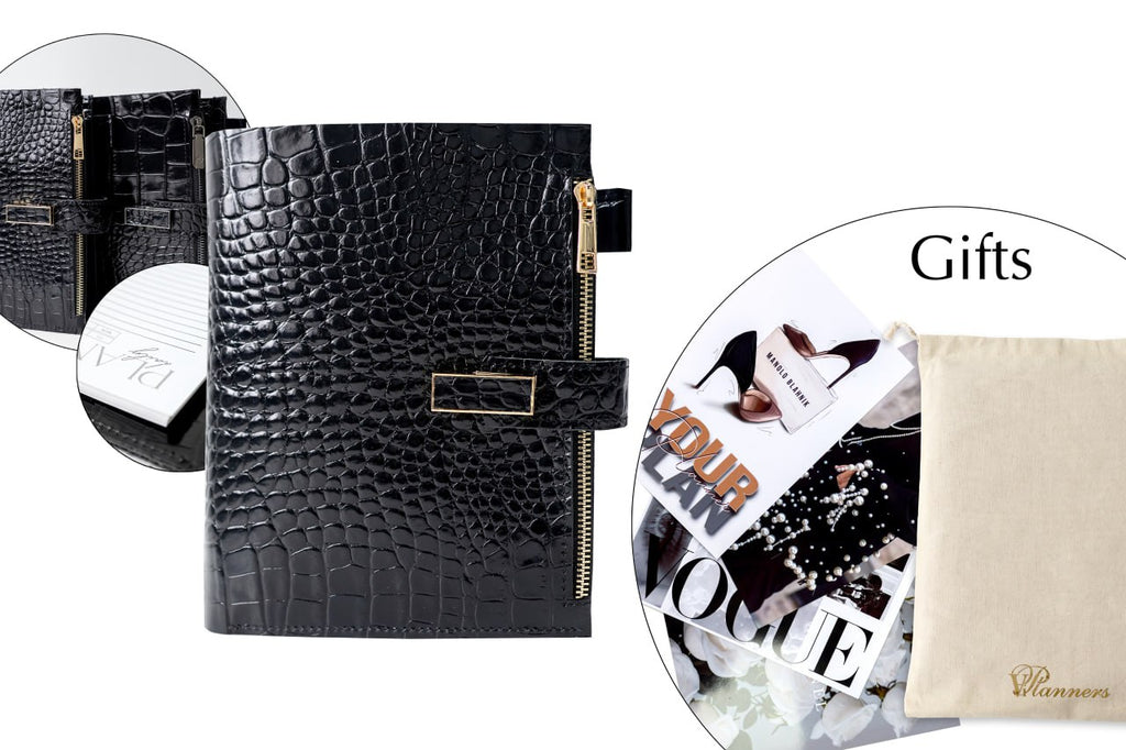 Cyprus, Limassol. Black croco leather notebook cover A5 for documents A4 and A5 format.