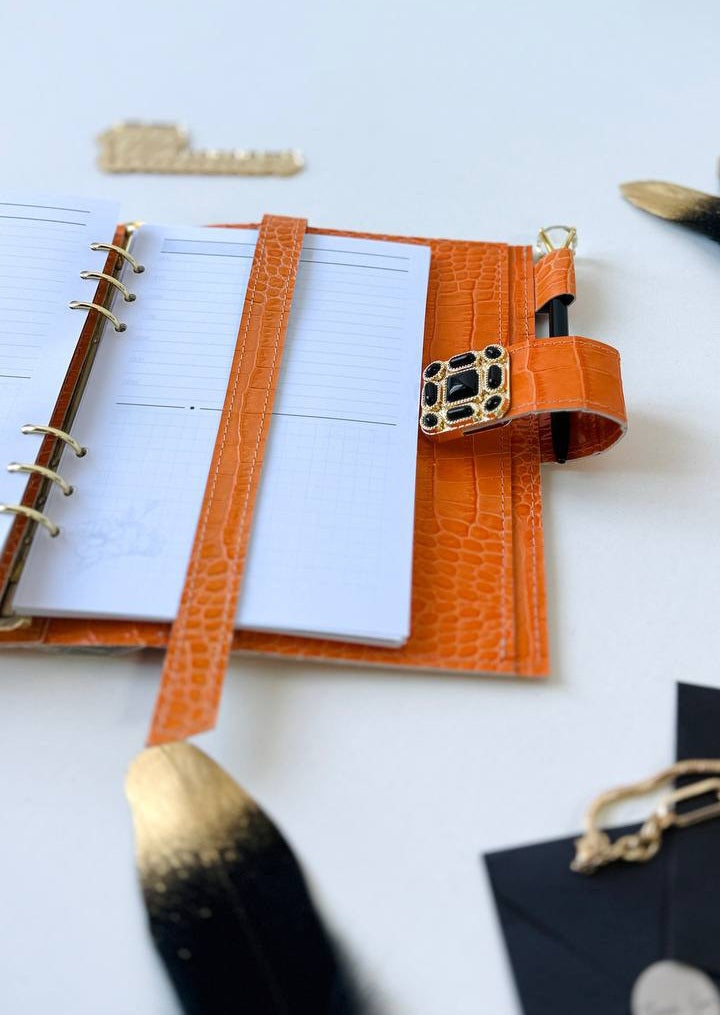 Orange leather planner binder A5