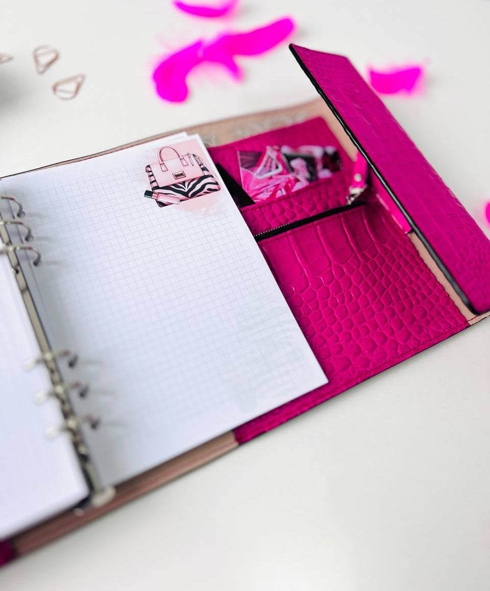 Hot pink Natural Italian Leather Planner A5, gift for her, perfect planner, Ring Planner Agenda A5 Six Ring Planner and Ring Personal Planner.