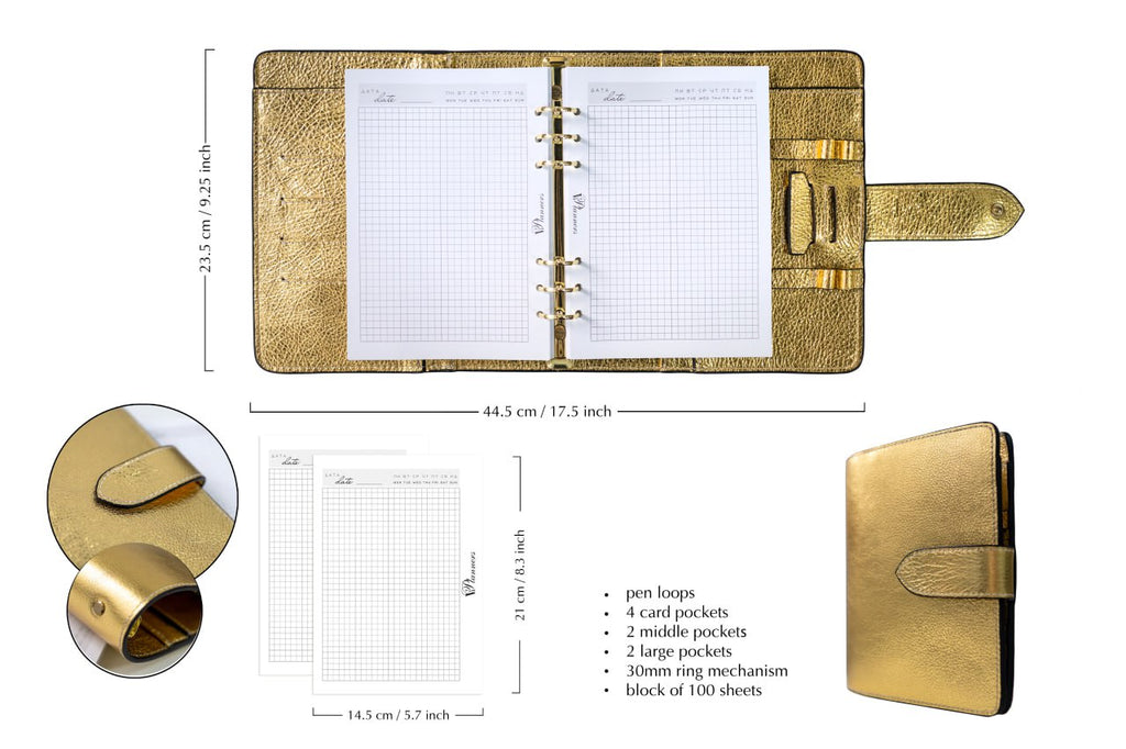 Cyprus, Limassol. Gold Natural Italian Leather Planner A5, gift for her, perfect planner, Ring Planner Agenda A5 Six Ring Planner and Ring Personal Planner.