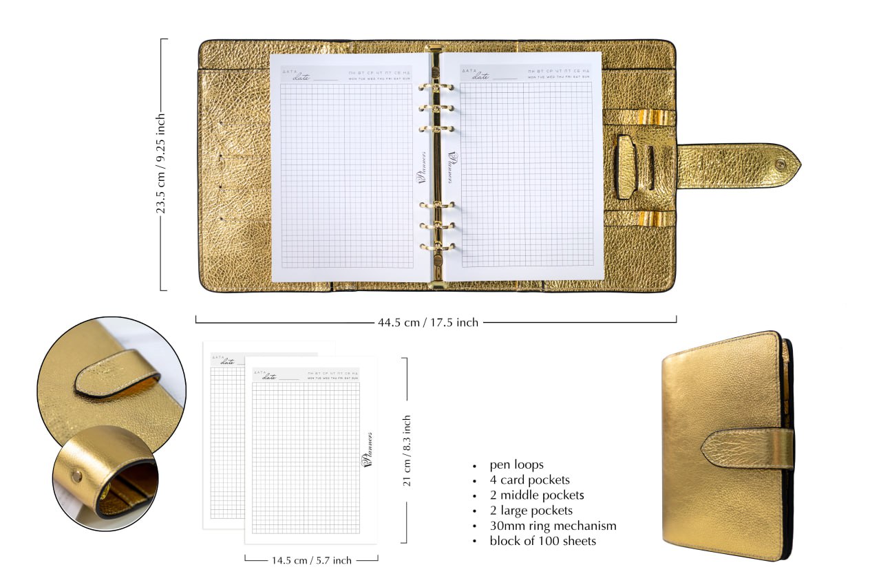 Cyprus, Limassol. Gold Natural Italian Leather Planner A5, gift for her, perfect planner, Ring Planner Agenda A5 Six Ring Planner and Ring Personal Planner.