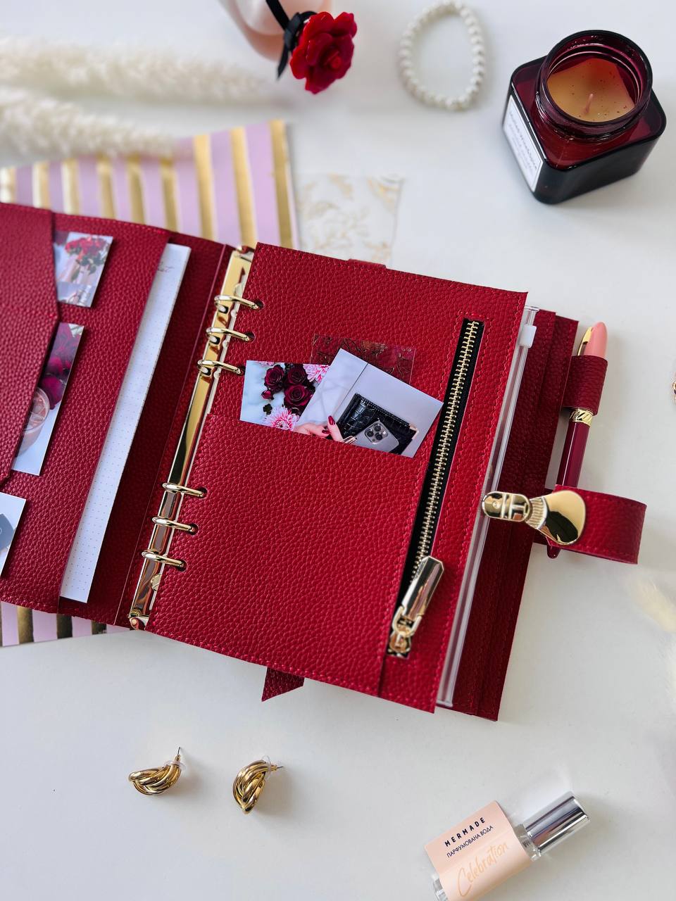 Cyprus, Limassol. Red leather notebook cover A5 for documents A4 and A5 format.