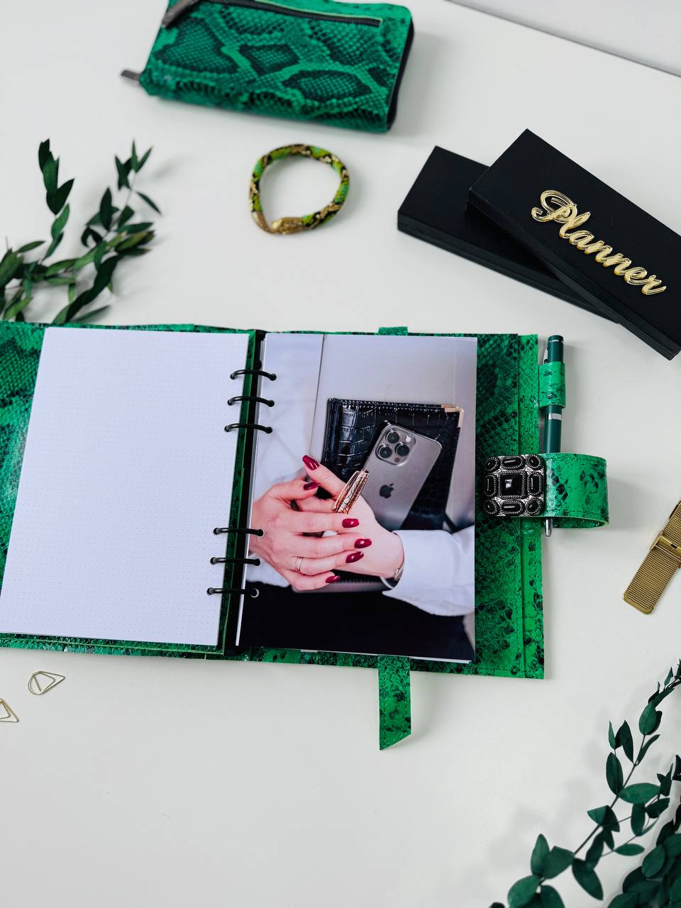 Snake Leather Planner notebook cover A5, Leather Bullet Journal,Leather Sketchbook,Executive Leather Planner,Handmade Leather cover with wallet.