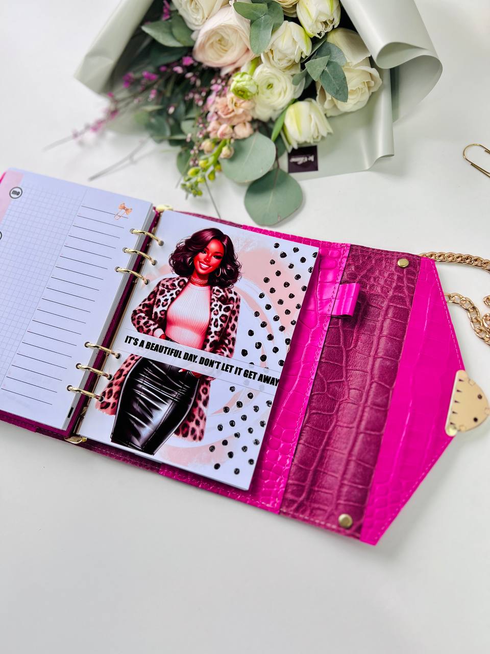 Vibrant Pink A5 Leather Notebook Bag