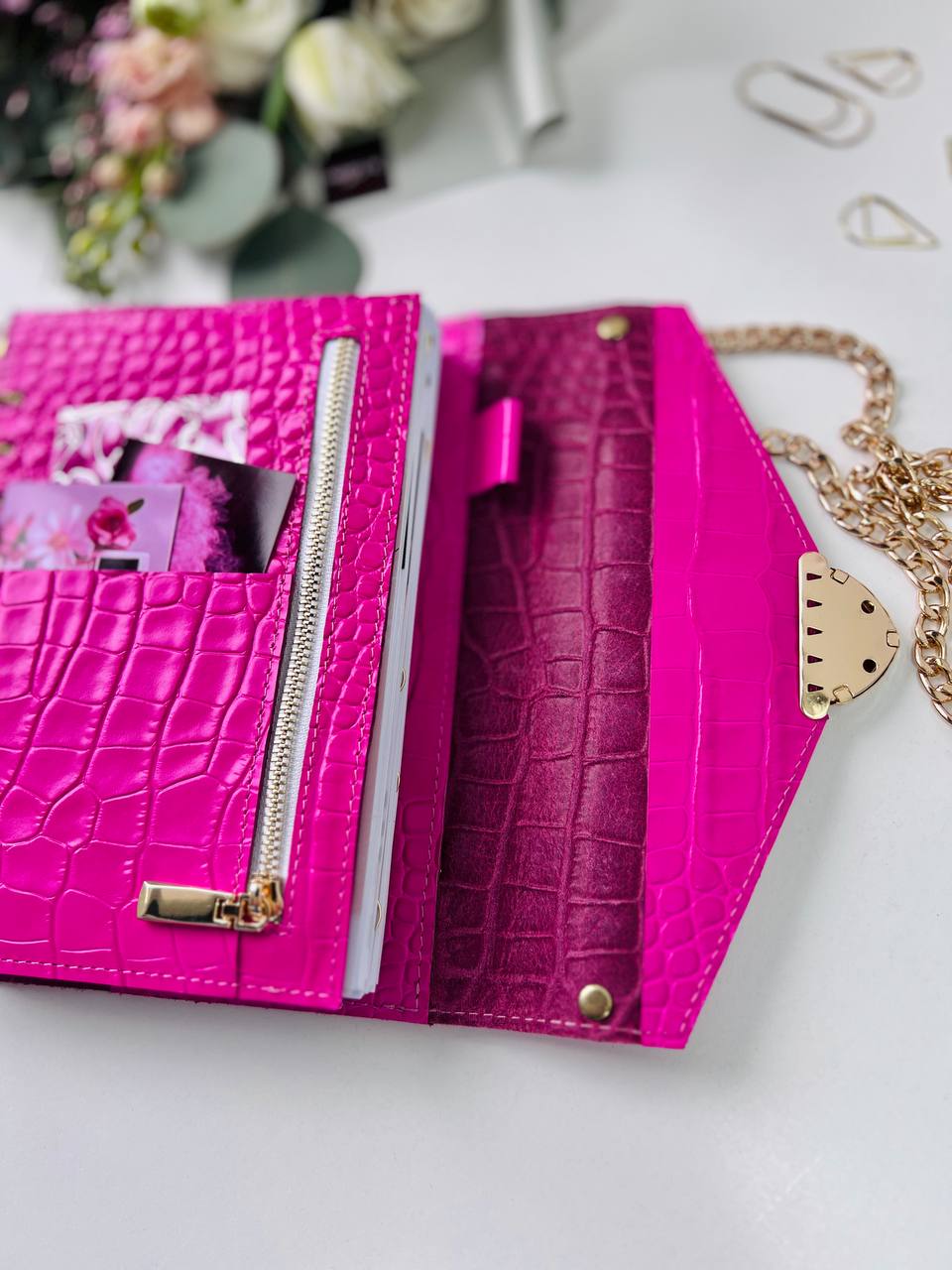 Vibrant Pink A5 Leather Notebook Bag