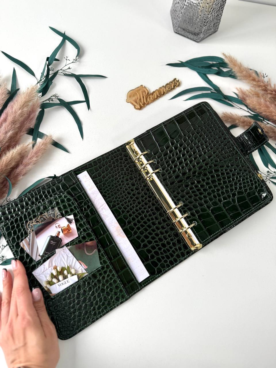 Green Natural Italian Leather Planner A5, gift for her, perfect planner, Ring Planner Agenda A5 Six Ring Planner and Ring Personal Planner.