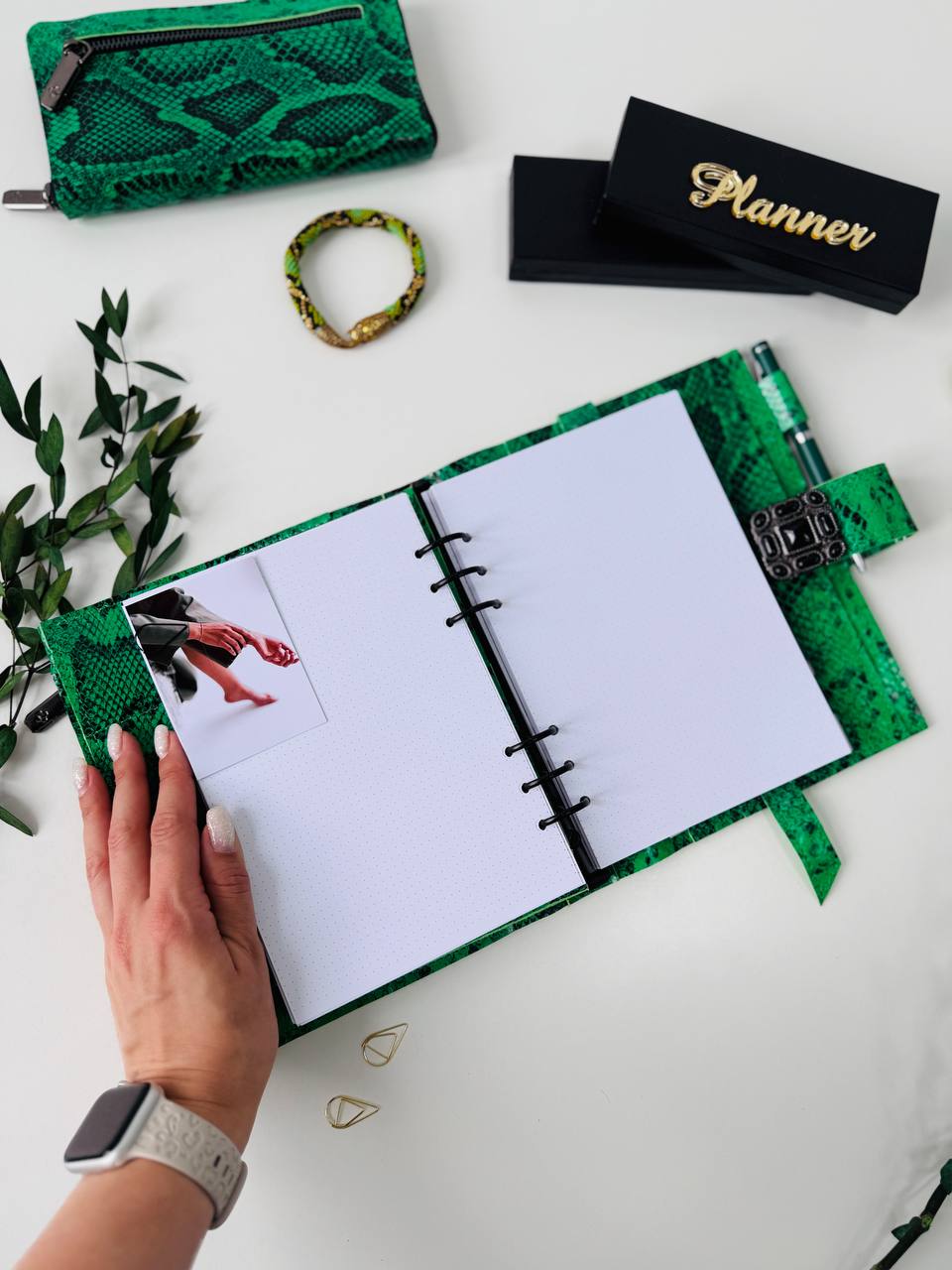 Snake Leather Planner notebook cover A5, Leather Bullet Journal,Leather Sketchbook,Executive Leather Planner,Handmade Leather cover with wallet.