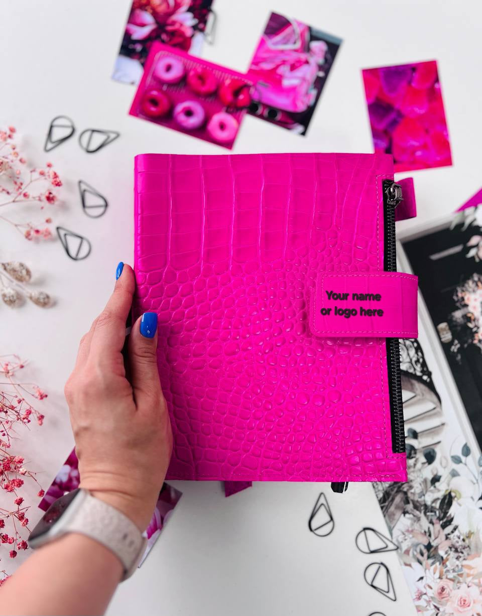 Hot Pink A5 Leather Planner Binder - Customizable