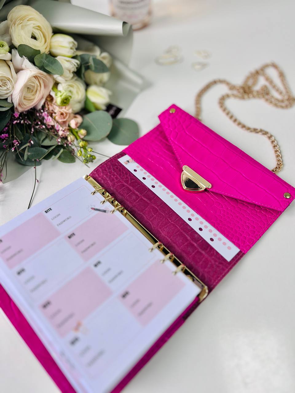 Vibrant Pink A5 Leather Notebook Bag