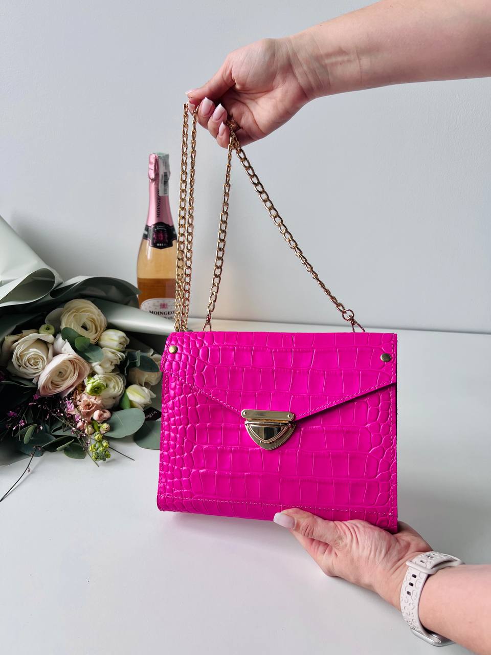 Vibrant Pink A5 Leather Notebook Bag