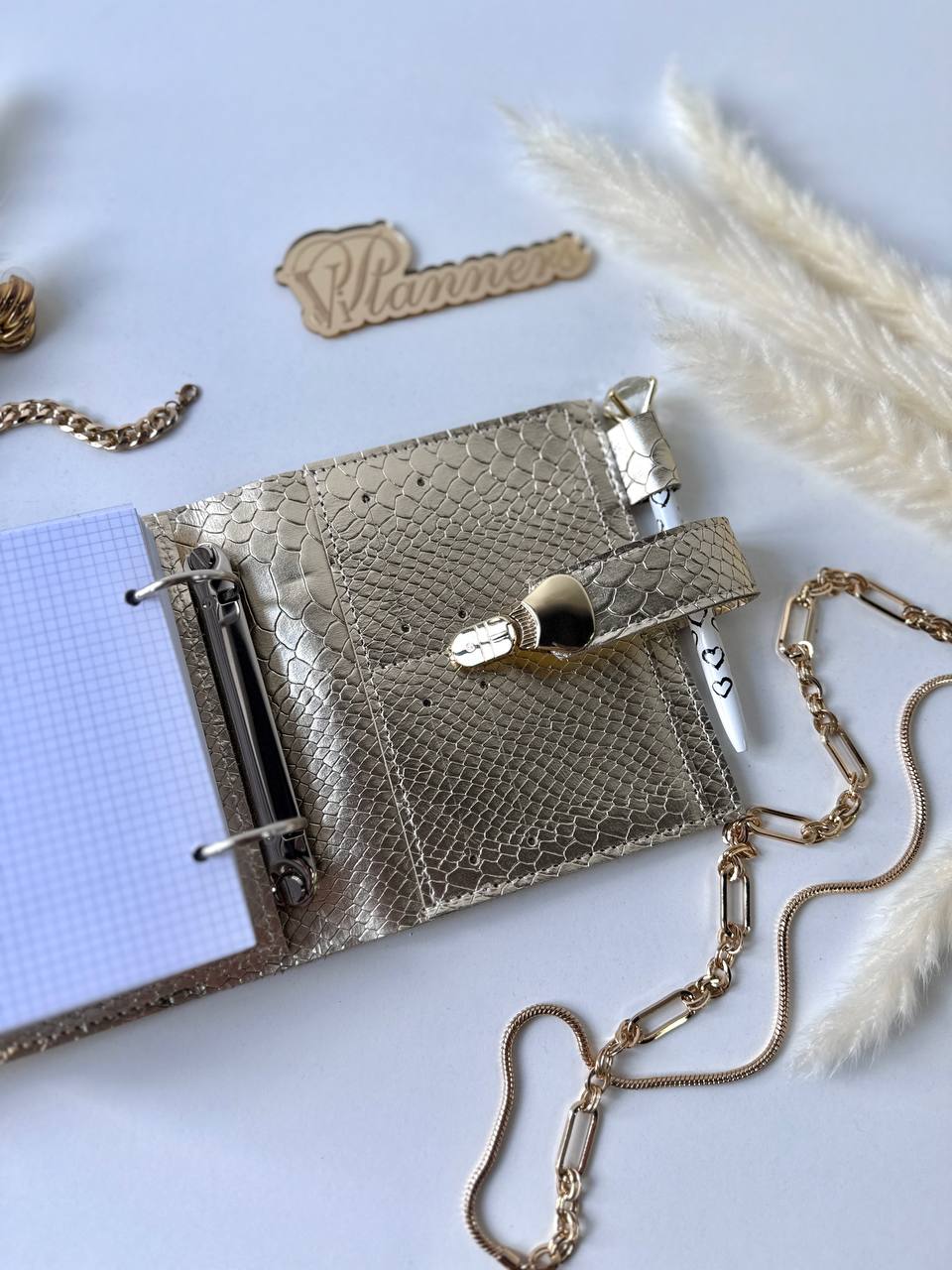 Gold Leather mini notebook cover A7 binder,Planner A7 binder personal size, leather planner, planner binder2 rings, time diary for work.