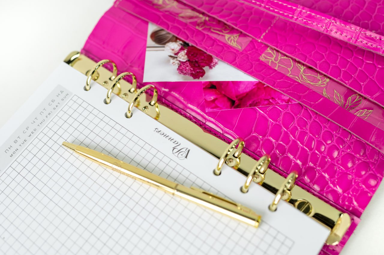 Natural Italian Leather Pink Planner A5, Ringbuch a5, Leather template, A5 ring binder,Binder a5,Leather wallet template,Binder wallet.