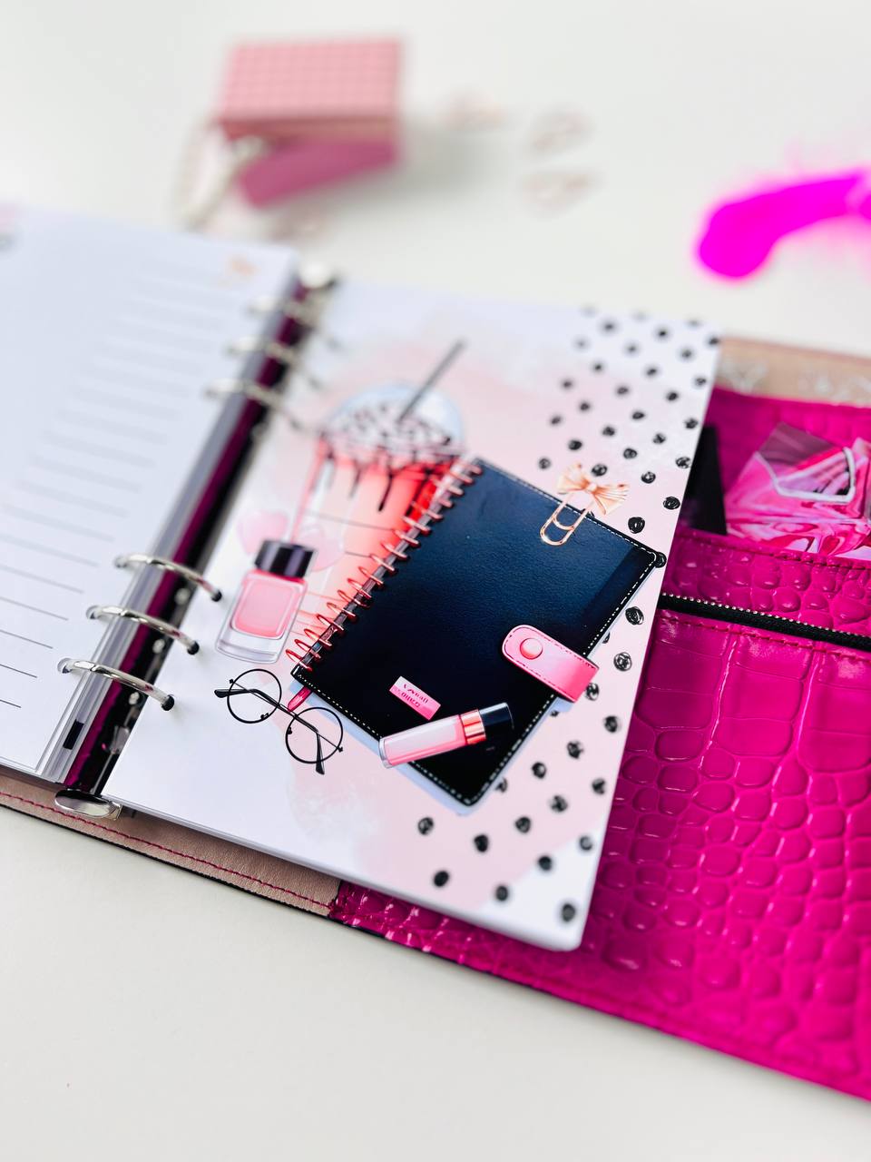 Hot pink Natural Italian Leather Planner A5, gift for her, perfect planner, Ring Planner Agenda A5 Six Ring Planner and Ring Personal Planner.