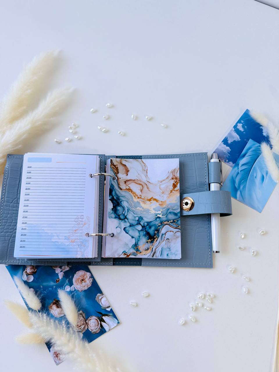 Leather mini notebook cover A7 binder,Planner A7 binder personal size, leather planner, planner binder 2 rings, time diary for work