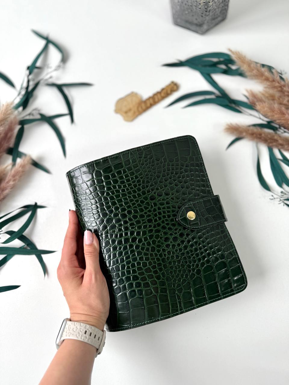 Green Natural Italian Leather Planner A5, gift for her, perfect planner, Ring Planner Agenda A5 Six Ring Planner and Ring Personal Planner.