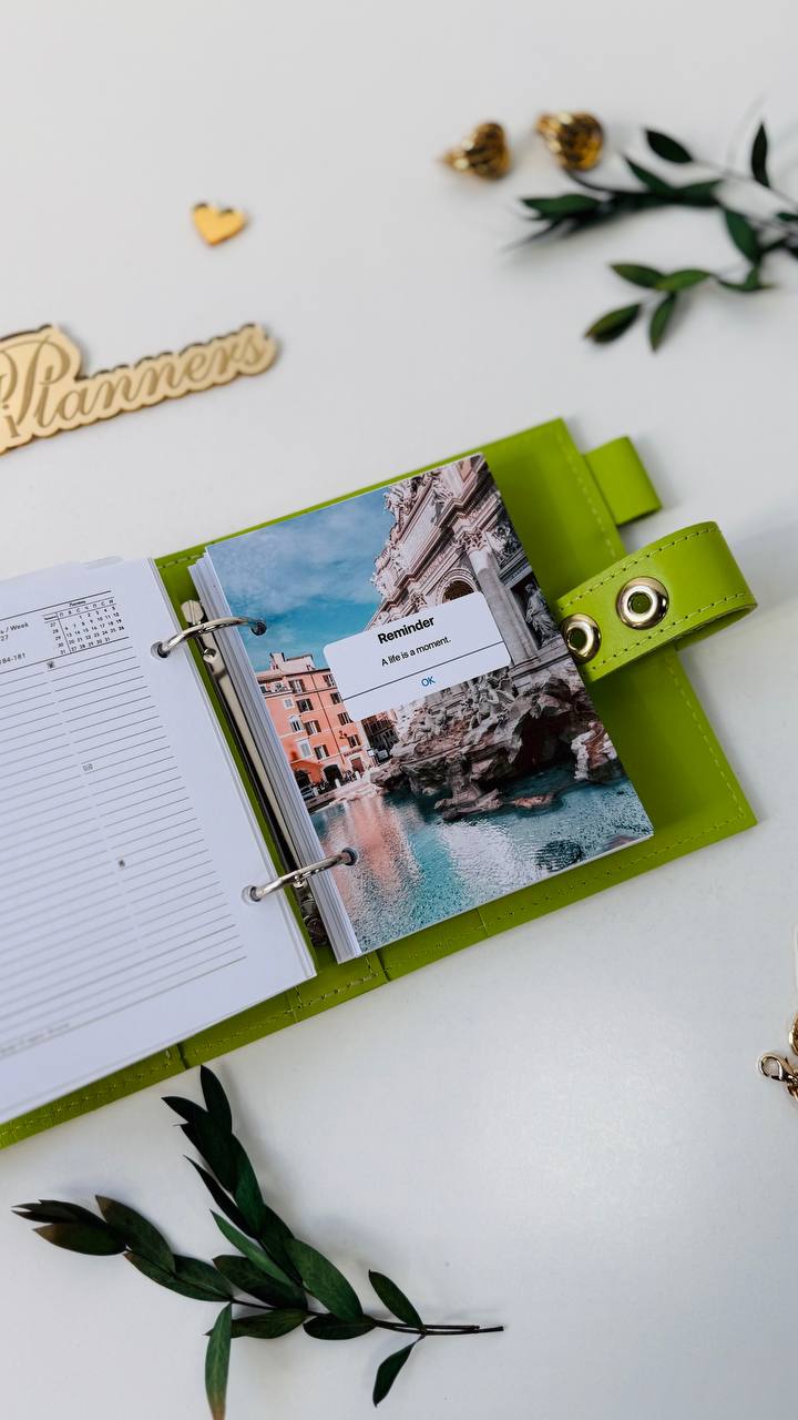 Leather mini planner A7 binder.