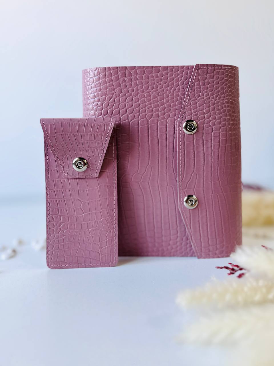 Gift set leather notebook cover A5 with pencil case.