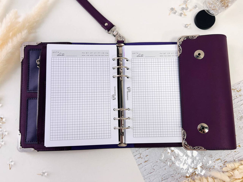 Violet Natural Italian Leather Planner A5, gift for her, perfect planner, Ring Planner Agenda A5 Six Ring Planner and Ring Personal Planner.