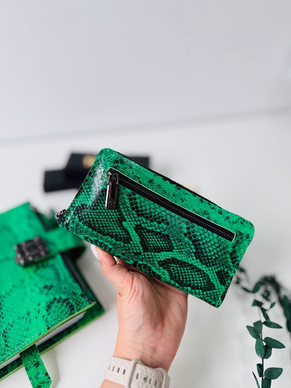 Snake Leather Planner notebook cover A5, Leather Bullet Journal,Leather Sketchbook,Executive Leather Planner,Handmade Leather cover with wallet.