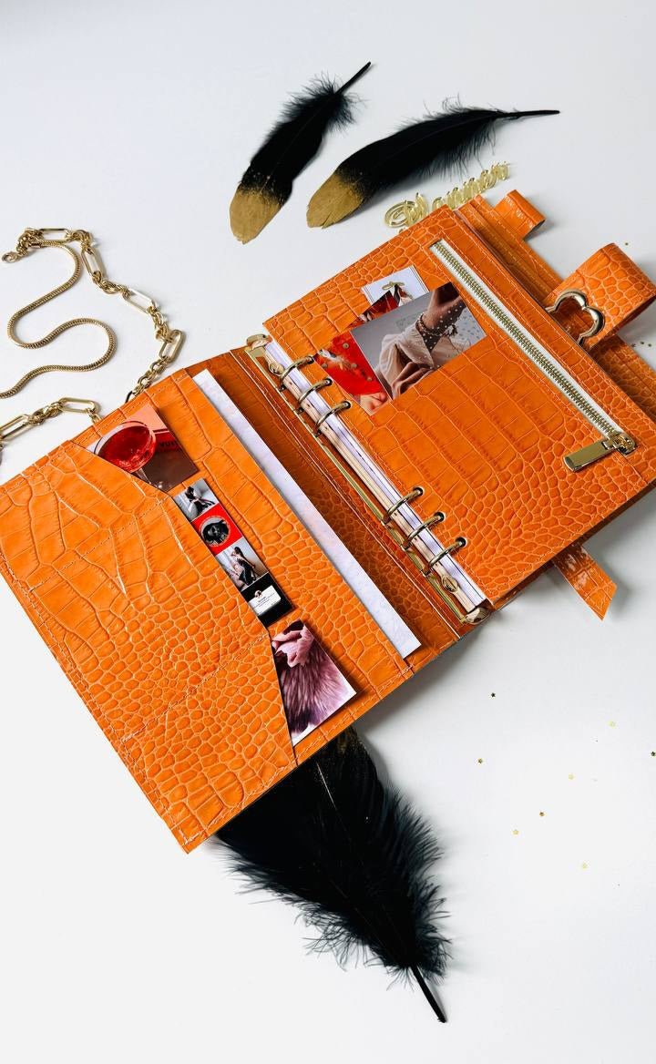 Orange leather planner binder A5