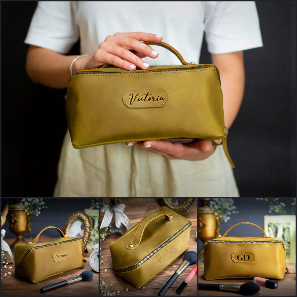 Bridesmaid gifts, Leather makeup bag, Mothers day gift, Personalized gift, Bridesmaid, Gift for her, pink cosmetic bag.