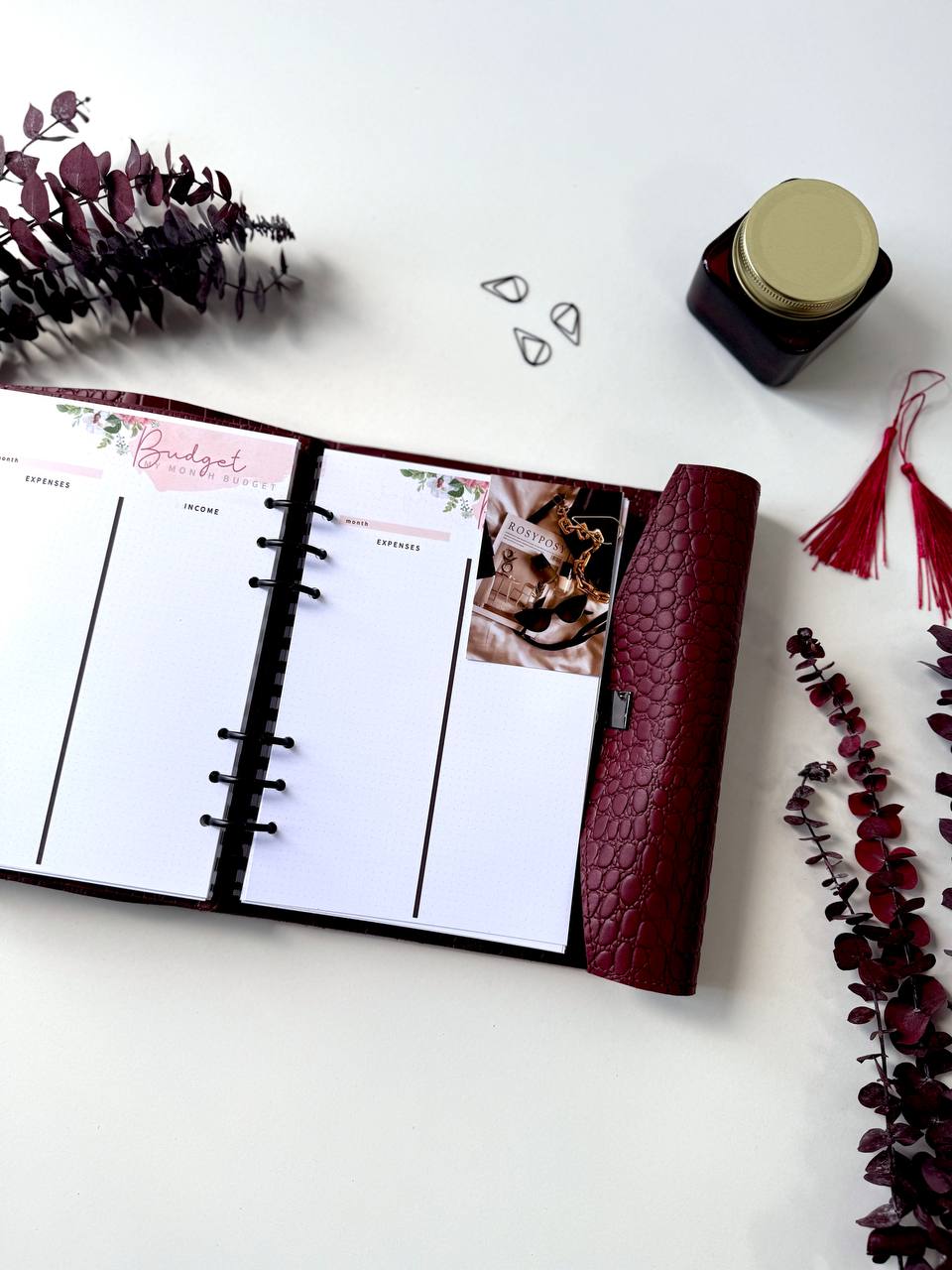 Leather Planner binder A5 for A4 and A5 size documents , exclusive limited edition leather cover for notebook, Burgundy planners coloroftheyear.