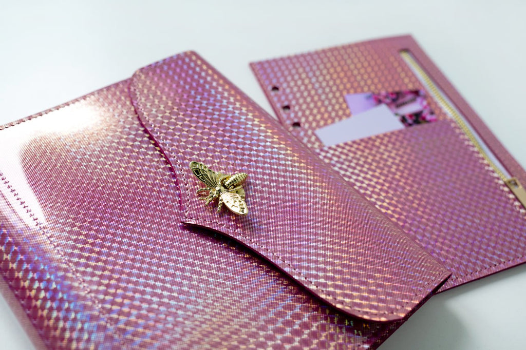 Cyprus, Limassol. RARE holographic pink leather notebook cover A5.