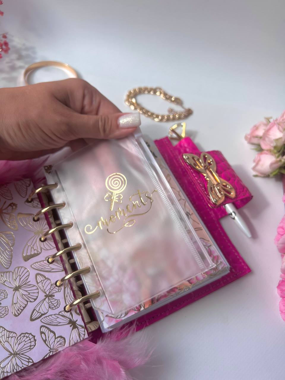 Leather wallet notebook cover mini A7 dated week 2026 big 6 rings binder.