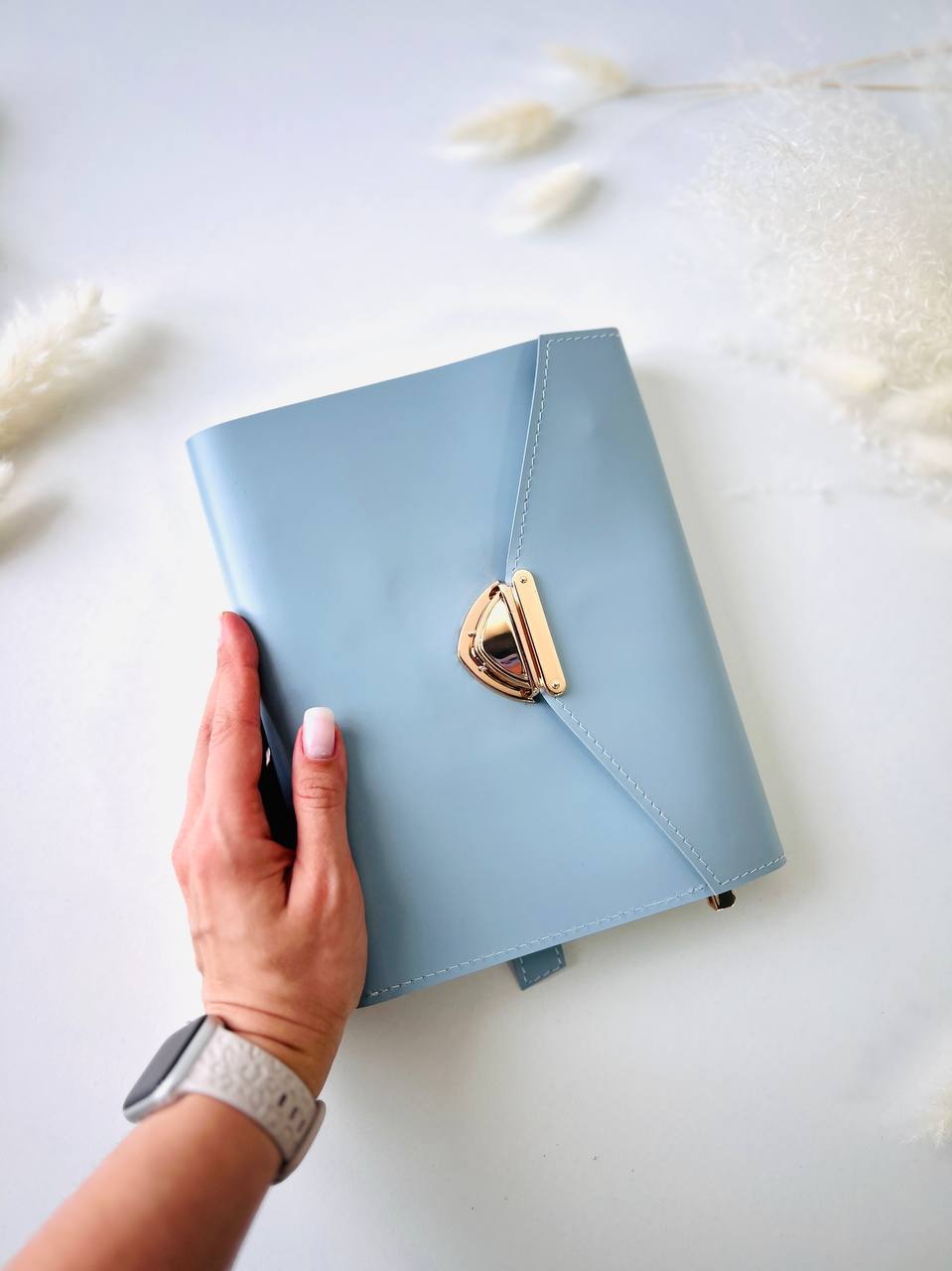 Blue leather notebook cover A5.