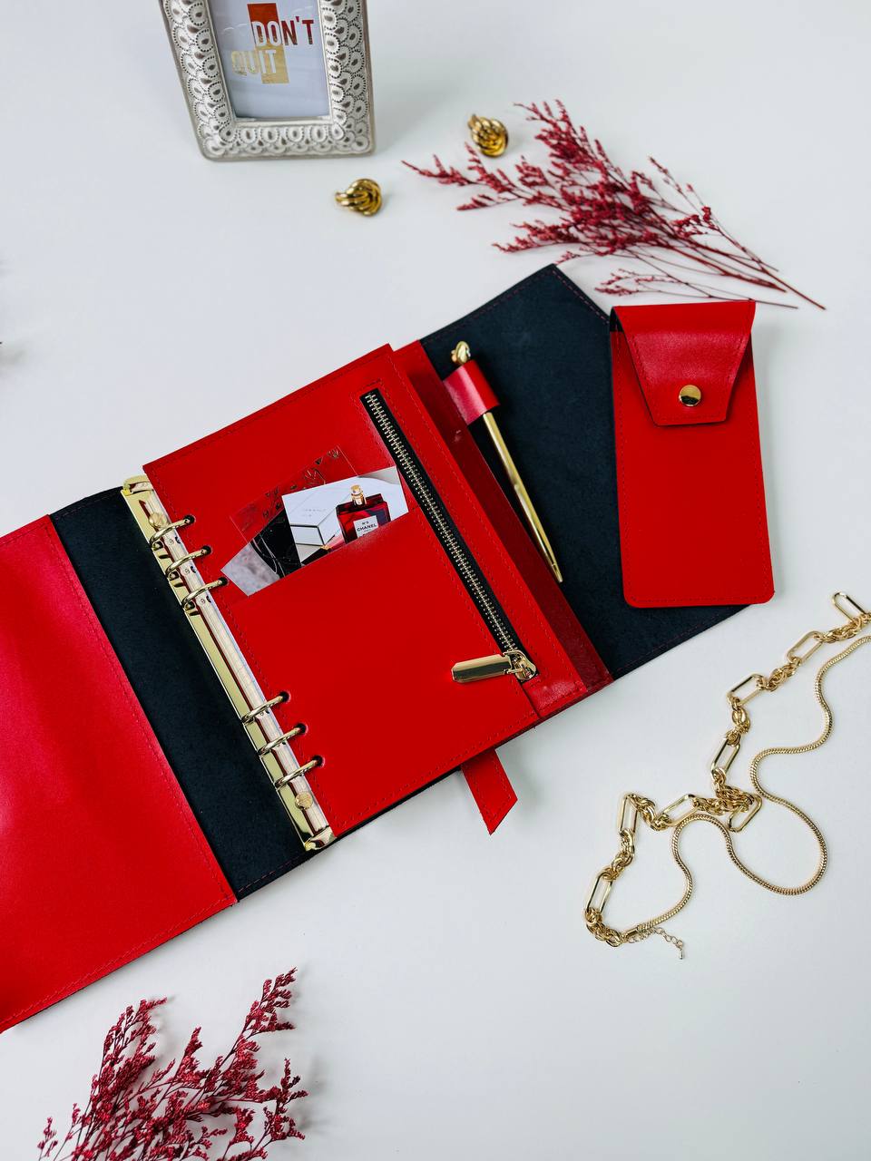 Red & Black Genuine Leather Gift Set. Red and black leather notebook cover A5 with leather pencil case- perfect gift 2026.